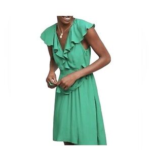 NWT Anthropologie Maeve Kelly Green Flounce Ruffle
Trim Tie Waist Knee Length